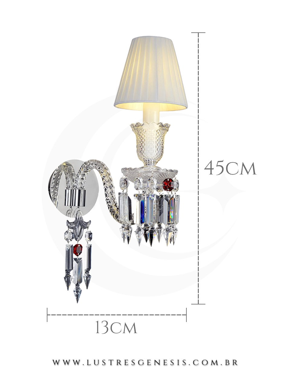 Luminaria de Parede Arandela Classica Cristal Cromado 45cm, Suite Master, Cabeceira de Cama, Banheiro, Lavabo, Corredor, Varanda, Living